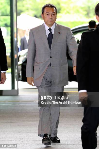 National Public Safety Commission Chairman Hachiro Okonogi is seen on arrival at the prime minister's official residence on August 3, 2017 in Tokyo,...