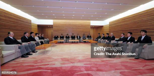 Cabinet meeting is held at the prime minister's official residence on August 3, 2017 in Tokyo, Japan. Prime Minister Shinzo Abe reshuffles his...
