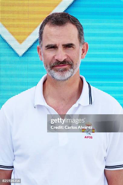 King Felipe VI of Spain attends a tribute to the Olympic Sailors of Barcelona'92 during the 36th Copa Del Rey Mafre Sailing Cup at the Royal Nautic...