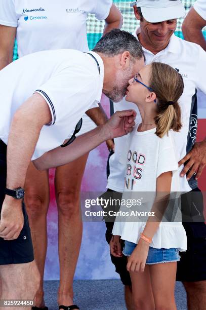 King Felipe VI of Spain attends a tribute to the Olympic Sailors of Barcelona'92 during the 36th Copa Del Rey Mafre Sailing Cup at the Royal Nautic...