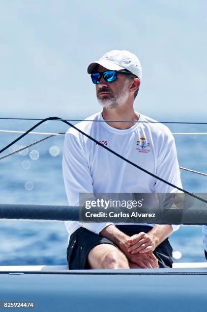 King Felipe VI of Spain on board of Aifos during the 36th Copa Del Rey Mafre Sailing Cup on August 3, 2017 in Palma de Mallorca, Spain.