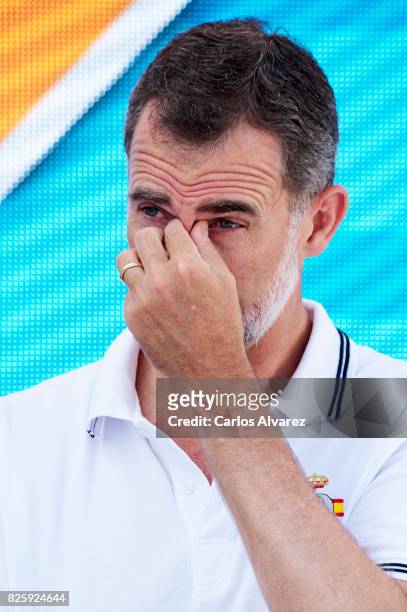 King Felipe VI of Spain attends a tribute to the Olympic Sailors of Barcelona'92 during the 36th Copa Del Rey Mafre Sailing Cup at the Royal Nautic...