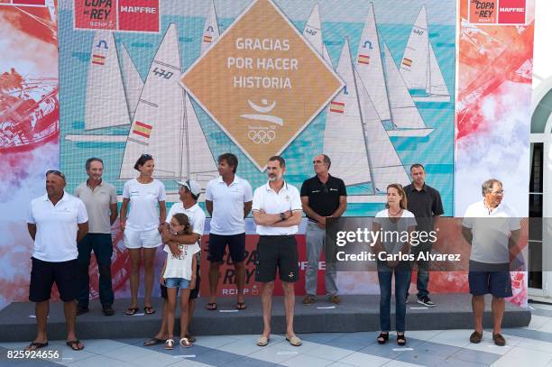 King Felipe VI of Spain attends a tribute to the Olympic Sailors of Barcelona'92 during the 36th Copa Del Rey Mafre Sailing Cup at the Royal Nautic...