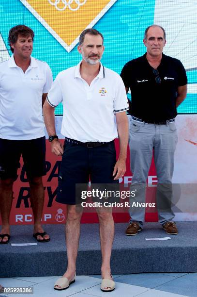 King Felipe VI of Spain attends a tribute to the Olympic Sailors of Barcelona'92 during the 36th Copa Del Rey Mafre Sailing Cup at the Royal Nautic...