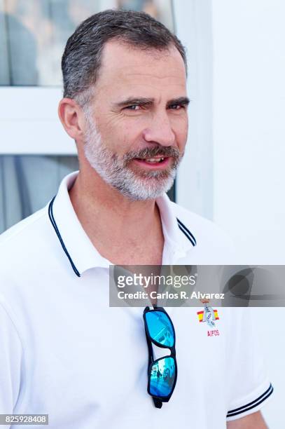 King Felipe VI of Spain attends a tribute to the Olympic Sailors of Barcelona'92 during the 36th Copa Del Rey Mafre Sailing Cup at the Royal Nautic...