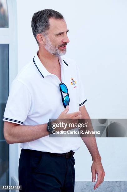 King Felipe VI of Spain attends a tribute to the Olympic Sailors of Barcelona'92 during the 36th Copa Del Rey Mafre Sailing Cup at the Royal Nautic...