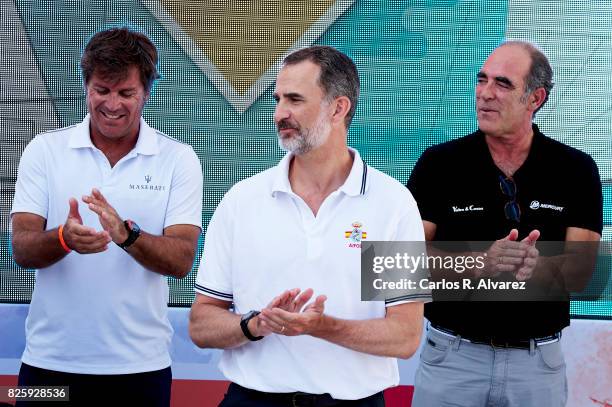 King Felipe VI of Spain attends a tribute to the Olympic Sailors of Barcelona'92 during the 36th Copa Del Rey Mafre Sailing Cup at the Royal Nautic...