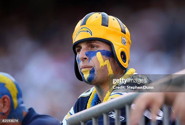 San Diego Chargers fan looks on during the game with the Seattle Seahawks on August 25, 2008 at Qualcomm Stadium in San Diego, California. The...