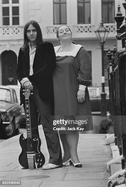 English comedy actress Hattie Jacques and her son Robin Le Mesurier, lead guitarist with the pop band Reign, London, 15th October 1970.