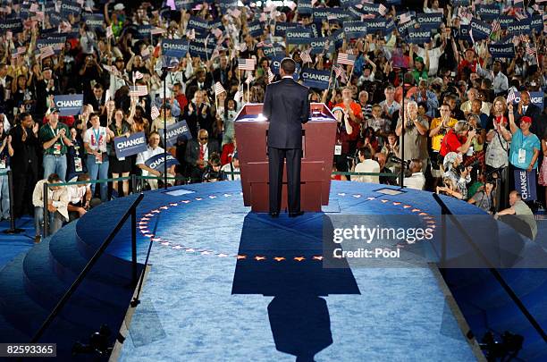 Sen. Barack Obama speaks as he accepts the Democratic presidential nomination at Invesco Field at Mile High at the 2008 Democratic National...