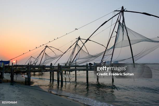 Cochin Lagoon in Kerala. Chinese fishing nets on the lagoon in Kochi , Kerala on January 18, 2017 in India.