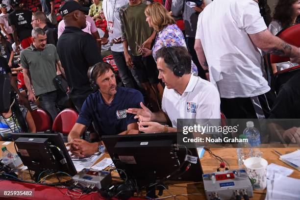 Analysts, Brent Barry and Matt Winer call the 2017 Las Vegas Summer League game between the Washington Wizards and the Chicago Bulls on July 11, 2017...