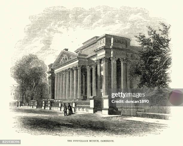 fitzwilliam museum, cambridge, 19th century - pediment stock illustrations