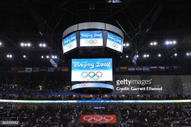 General view of the Beijing Olympic Basketball Gymnasium during the Spain versus United States gold medal game at the 2008 Beijing Summer Olympics on...