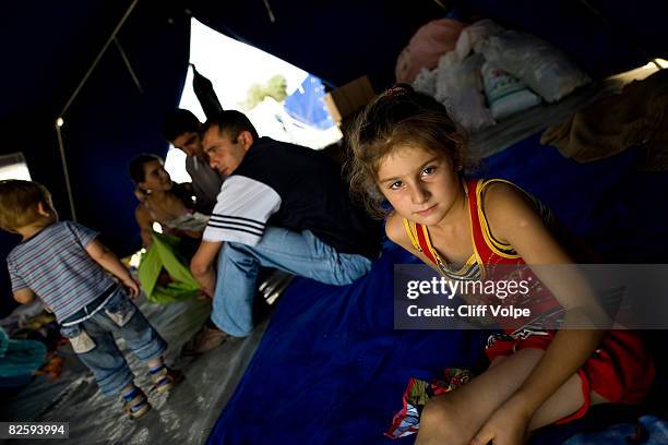 Georgian IDP families adjust to daily life at a tent city August 28, 2008 in Gori, Georgia. During the day, various humanitarian aid organizations...