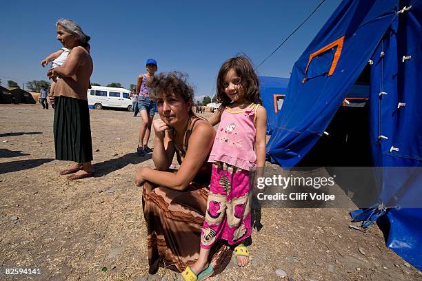 Georgian IDP families adjust to daily life at a tent city August 28, 2008 in Gori, Georgia. During the day, various humanitarian aid organizations...