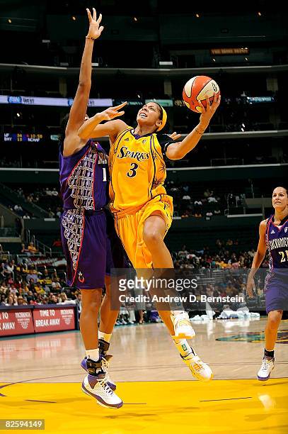 Candace Parker of the Los Angeles Sparks goes up for a layup during the game against the Sacramento Monarchs on August 28, 2008 at Staples Center in...