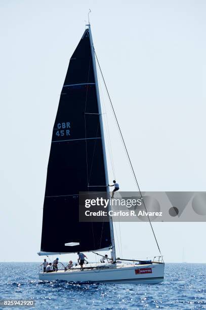 Sailing boat competes during a leg of the 36th Copa del Rey Mapfre Sailing Cup on on August 3, 2017 in Palma de Mallorca, Spain.