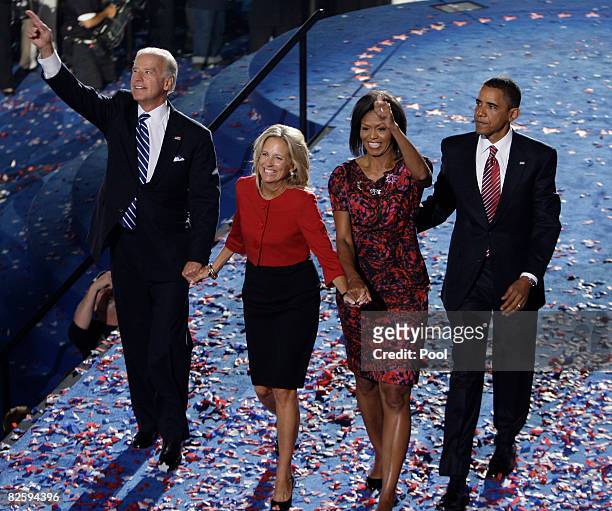 Democratic U.S. Presidential nominee Sen. Barack Obama , wife Michelle Obama, Jill Biden, and Democratic U.S. Vice-Presidential nominee Joe Biden...