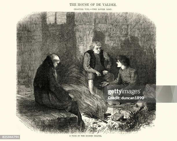 men talking by a campfire - campfire story stock illustrations