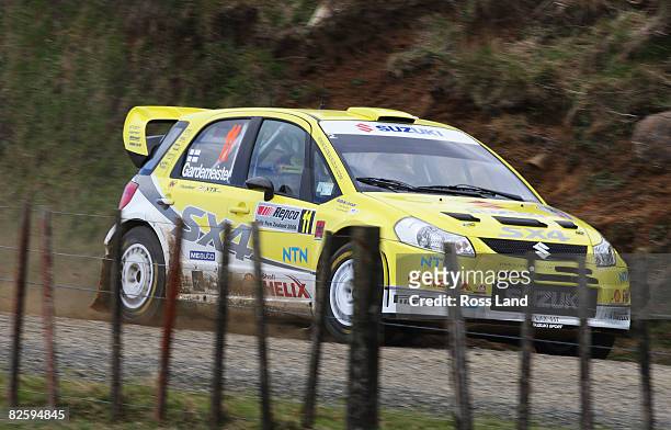 Toni Gardemeister and co-driver Tomi Tuominen of Finland in action in their Suzuki SX4 during Special Stage-3 Pirongia West held at Ngutunui during...