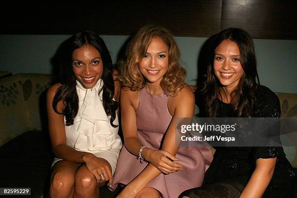 Actresses Rosario Dawson, Jennifer Lopez and Jessica Alba attend the Voto Latino Party on August 27, 2008 in Denver, Colorado.