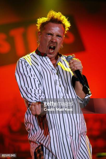 Johnny Rotten of The Sex Pistols performs at day two of the Isle of Wight Festival 2008 at Seaclose Park on June 14, 2008 in Newport , England.