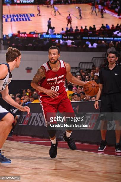 Hammons of the Miami Heat dribbles the ball during the 2017 Las Vegas Summer League game against the Dallas Mavericks on July 11, 2017 at the Cox...