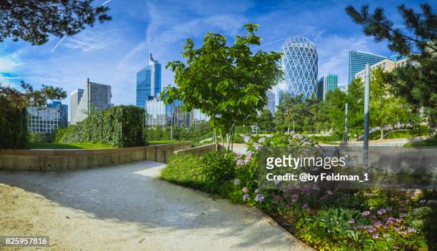 skyline of la defense in paris in summer - フランス　公園 ストックフォトと画像