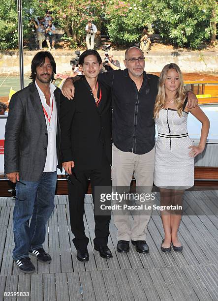 Actors Jose Maria Yazpik, J.D. Pardo, director Guillermo Arriaga and actress Jennifer Lawrence attend the 'The Burning Plain' photocall at the...