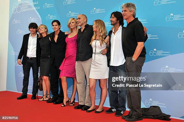 Actors J.D. Pardo, Charlize Theron, director Guillermo Arriaga, actors Jennifer Lawrence and Jose Maria Yazpik attend the 'The Burning Plain'...