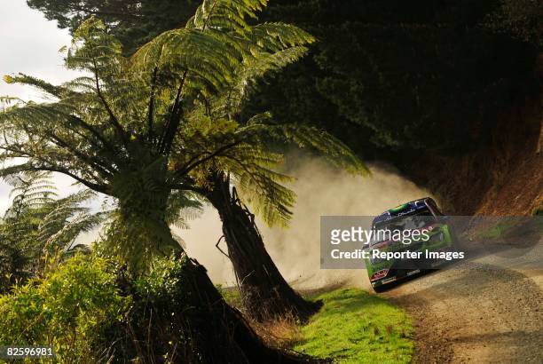 Mikko Hirvonen and co-driver Jarmo Lethinan of Finland in action in their Ford Focus RS WRC 07 during Special Stage-3 Pirongia West held at Ngutunui...
