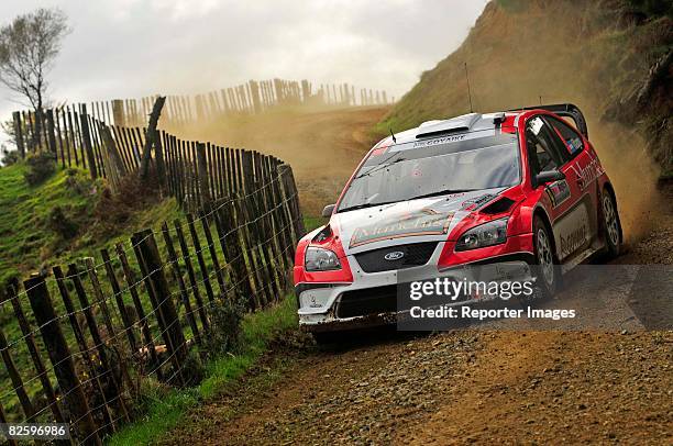 Fedirico Villagra and co-driver Jorge Perez Companc of Argentina in action in their Ford Focus RS WRC 07 during Special Stage-3 Pirongia West held at...