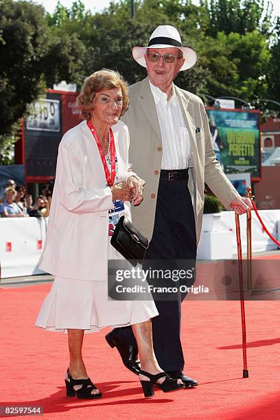 Director Manoel de Oliveira and his wife Maria Isabel de Oliveira attend the Vitral E A Santa Morta Premiere held at the Piazzale del Casino during...