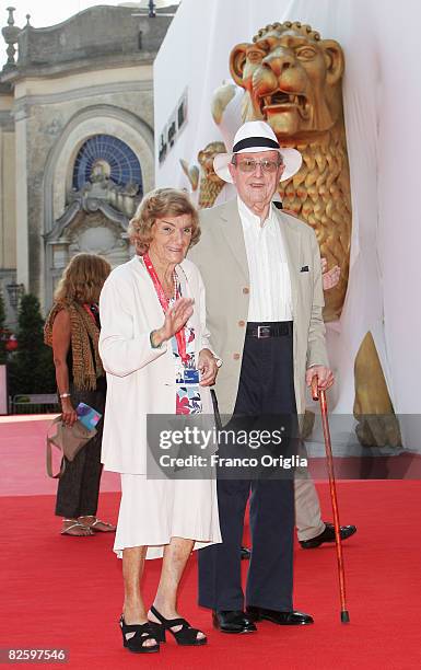 Director Manoel de Oliveira and his wife Maria Isabel de Oliveira attend the Vitral E A Santa Morta Premiere held at the Piazzale del Casino during...