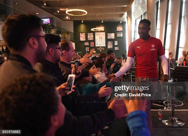 Danny Welbeck of Arsenal takes part in a Q&A during Memebers Day at Emirates Stadium on August 3, 2017 in London, England.