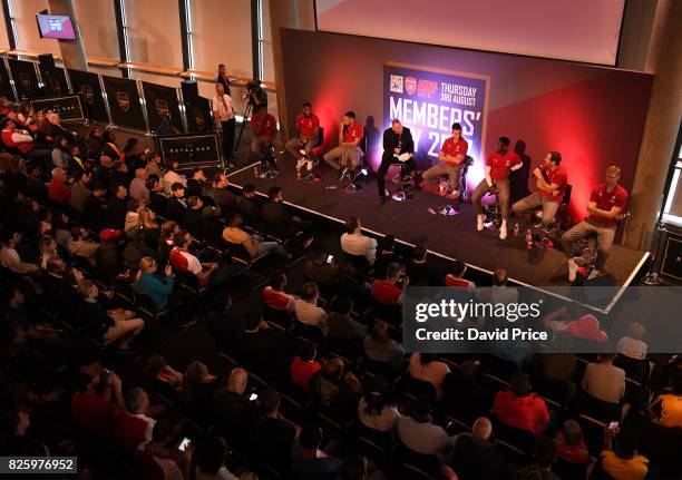 Arsenal players take part in a Q&A during Memebers Day at Emirates Stadium on August 3, 2017 in London, England.