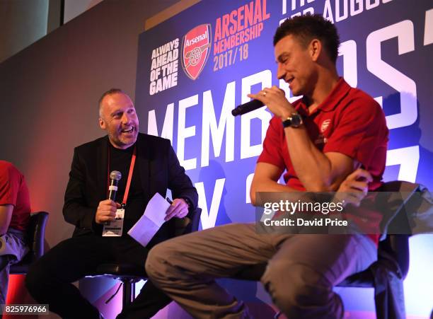 Guest host Andrew Mangan during Q&A during Memebers Day at Emirates Stadium on August 3, 2017 in London, England.