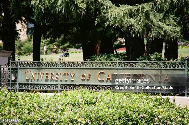 Signage for the University of California in Berkeley, California, July 2, 2017.