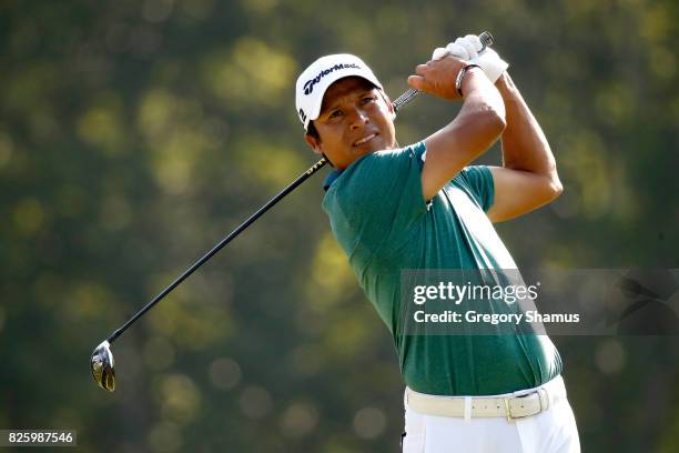 Andres Romero of Argentina hits off the sixth tee during thei first round of the World Golf Championships - Bridgestone Invitational at Firestone...