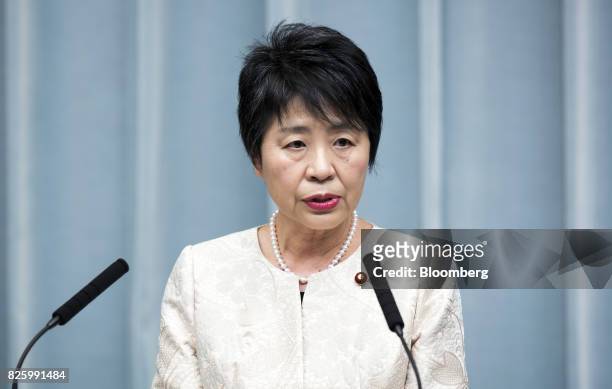 Yoko Kamikawa, newly-appointed justice minister of Japan, speaks during a news conference at the Prime Minister's official residence in Tokyo, Japan,...