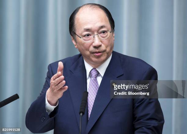 Masaharu Nakagawa, newly-appointed environment minister of Japan, speaks during a news conference at the Prime Minister's official residence in...
