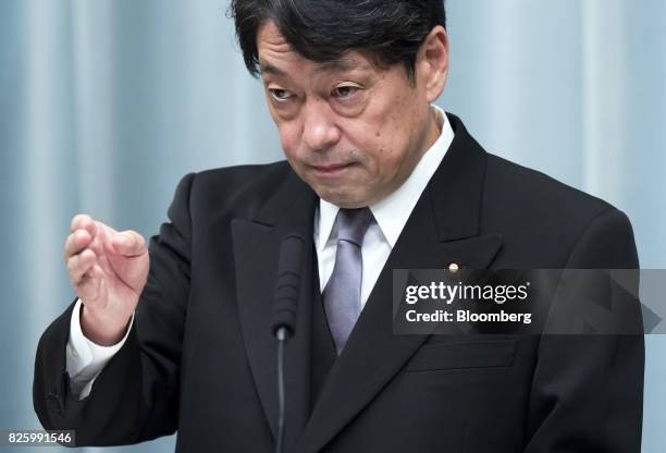 Itsunori Onodera, newly-appointed defense minister of Japan, speaks during a news conference at the Prime Minister's official residence in Tokyo,...