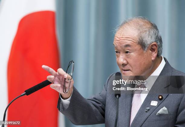 Shunichi Suzuki, newly-appointed Tokyo Olympic and Paralympic Games minister of Japan, speaks during a news conference in Tokyo, Japan, on Thursday,...