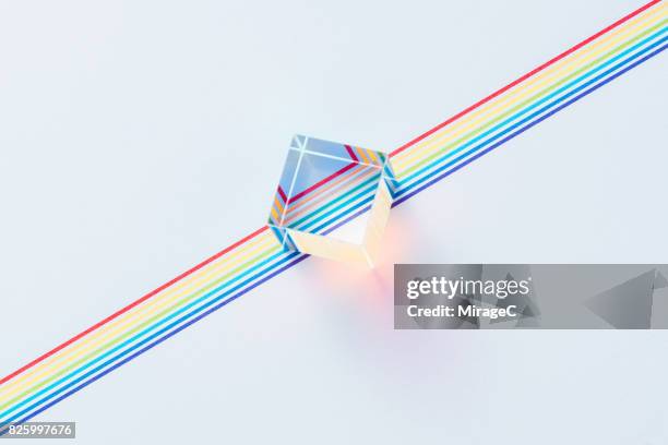 prism on colorful lines - optical instrument stock pictures, royalty-free photos & images