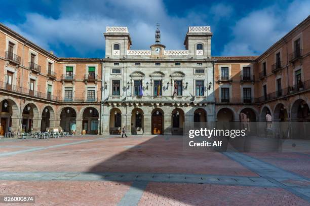 panoramic view of the plaza del mercado chico in avila, spain - flying buttress foto e immagini stock