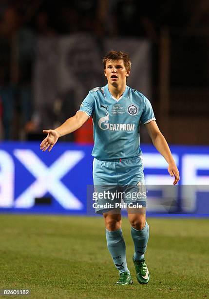 Andrei Arshavin of Zenit St.Petersburg reacts during the UEFA Super Cup between Manchester United and Zenit St.Petersburg at the Stade Louis II on...