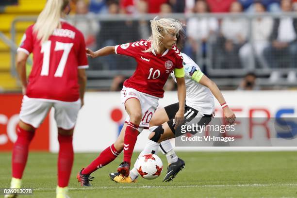 Line Jensen of Denmark, Pernille Harder of Denmark, Viktoria Schnaderbeck of Austria women during the UEFA WEURO 2017 semi-final match between...