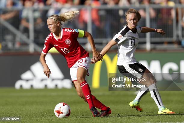 Pernille Harder of Denmark, Sarah Puntigam of Austria women during the UEFA WEURO 2017 semi-final match between Denmark and Austria at the Rat...