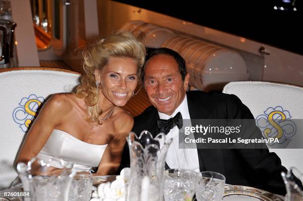 Anna Anka and Paul Anka pose during their wedding on the yacht M.Y Siran on July 26, 2008 in Porto Cervo, Sardinia, Italy.